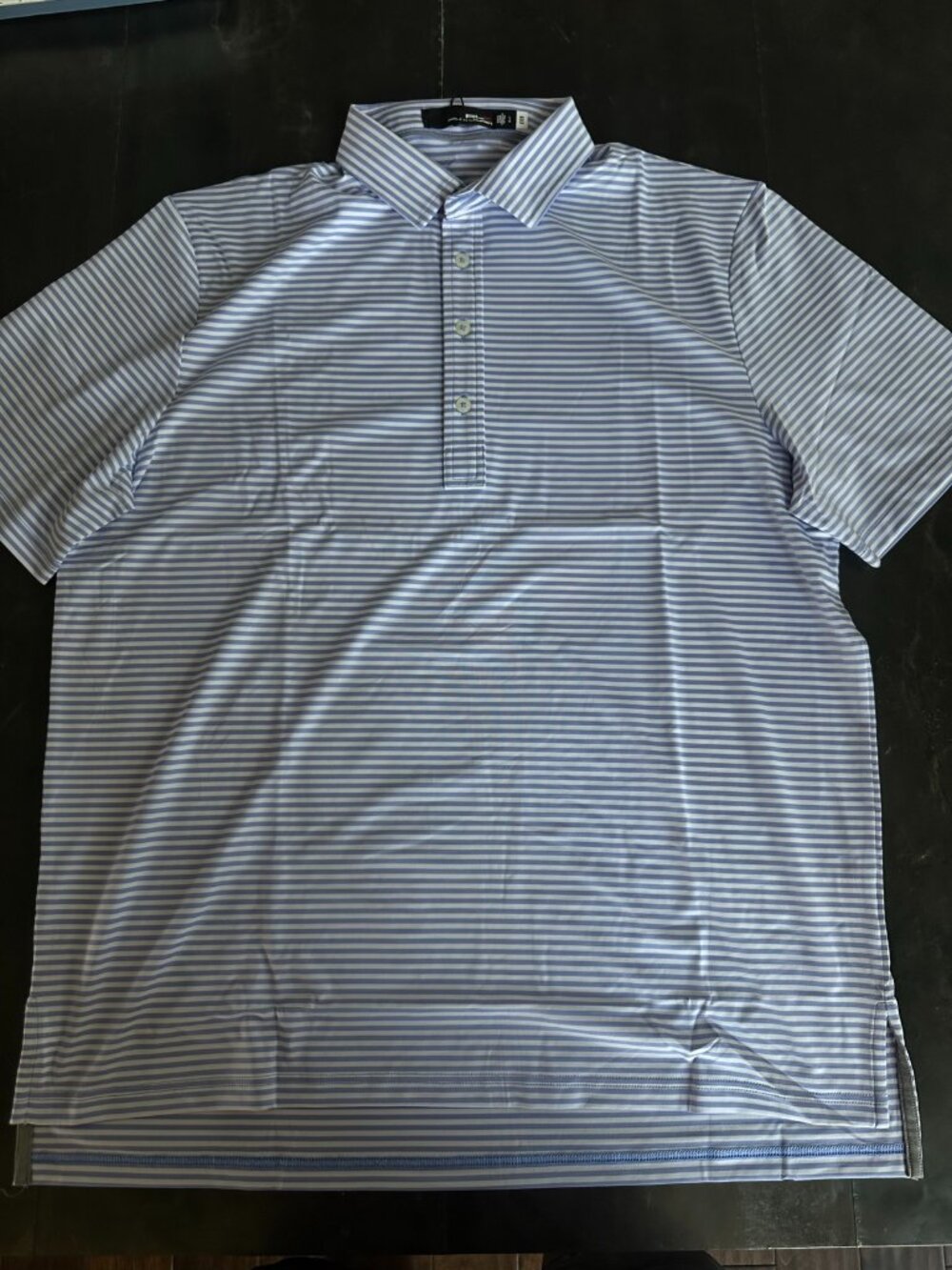 RLX Ralph Lauren Wicking Polo Shirt Mens Light Blue White Stripe S/S NWT